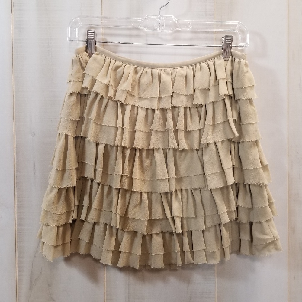 Michael Kors Khaki Tan 100% Silk Ruffle Ski